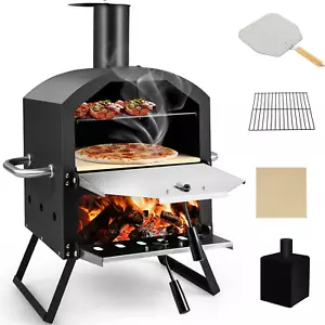 Outdoor Pizza Oven Wood Fired, 2-Layer Pizza Maker with Pizza Stone, Pizza Peel, - Picture 1 of 9