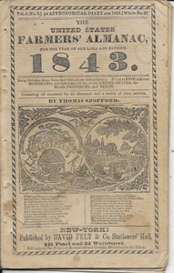 The United States Farmer's Almanac, 1843 by Thomas Spofford pub by David Felt - Picture 1 of 2