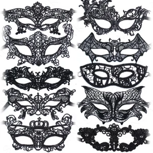 Black Lace Mask Masquerade Eye Face Eyemask Women Party Halloween - Picture 1 of 24