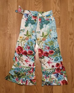 Toff Togs Pants Sz 8 9 10 Euro 140 White Green Floral Rose Tulip Botanical Print - Picture 1 of 3