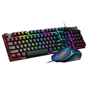 TF200 T-Wolf Rainbow Backlit Gaming Compact Design 61 Keys Keyboard & Mouse Set - Picture 1 of 9