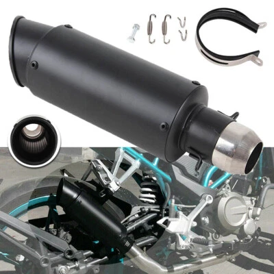 Motorcycle Slip on Shorty Exhaust Muffler Silencer Pipe Universal 38-51mm Black - Image 1 of 4