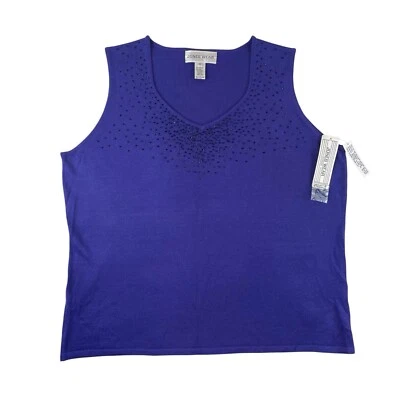NWOT Jones New York Sweater Womans 3X Blue Knit Wool Blend Beaded Sleeveless Top - Image 1 of 4