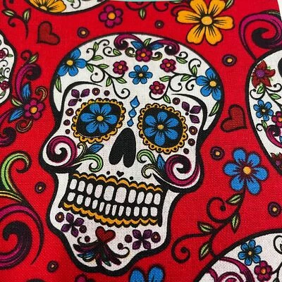 Red Skulls Print Cotton Fabric Fat Quarter - Image 1 of 2