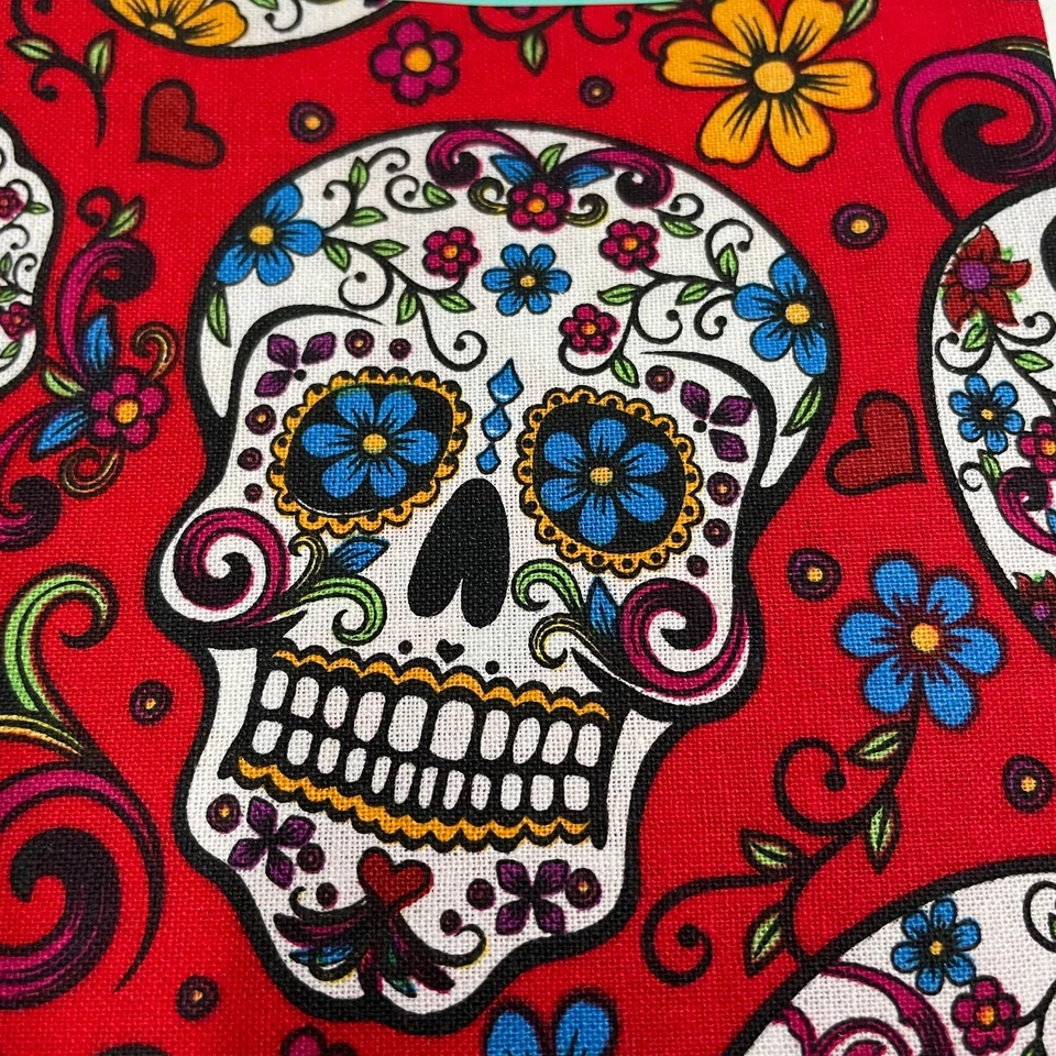 Red Sugar Skull 100 Cotton Fabric Fat Quarter 18 X 21