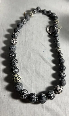 NEW JILZARA Handmade Black and White Clay Beads  Necklace Stainless Steel - Image 1 of 4