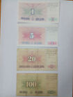 Bosnia & Herzegovina  Lot of 1, 5, 20, 100 Dinara 1994