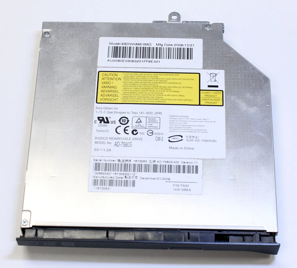 Gateway NV53 MS2285 Genuine Laptop SATA DVD CD RW AD-7580S Optical Drive - Image 1 of 2