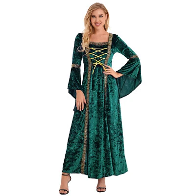 Mujeres Bruja Cosplay Disfraz Halloween Medieval Gótico Bruja Vestido Maxi Vestido Foto 1 de 4