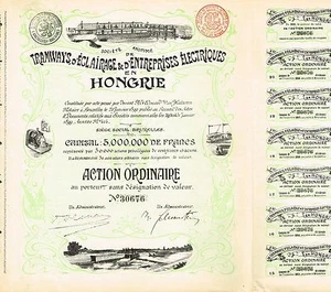 HUNGARY ELECTRIC ENTERPRISES, TRAMWAYS & LIGHTS stock certificate 1899 - Picture 1 of 1