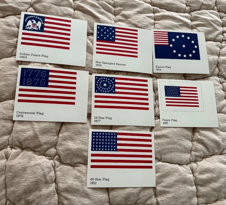 Historic US Flag Postcards Pre-printed 20-cent Lot of 7 Unused cards - Image 1 of 2