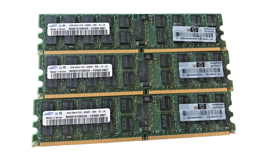 Lot of 3 Samsung M393T5750GZA-CE6Q0 3x2GB - 6GB Server Memory RAM - Image 1 of 1