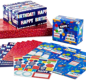 Flat Birthday Wrapping Paper Sheets with Cutlines on Reverse (12 Folded Sheets w - Picture 1 of 12