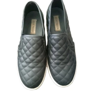 Women's Steve Madden Quilted Slip-on Loafers Sz 9.5 Black Preppy - Picture 1 of 7