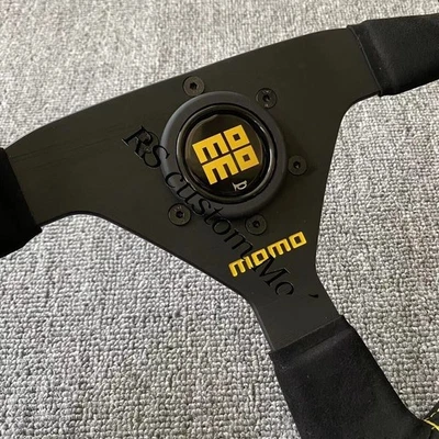 MOMO BLACK EDITION 350mm/14inch MOD07 Flat bracket Suede Steering Wheel - Image 1 of 4