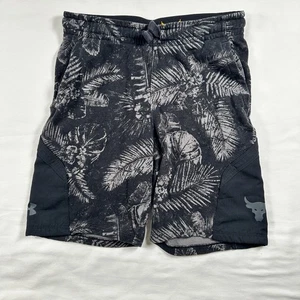 Under Armour Boys Large YLG Project Rock Aloha Terry Black Sweat Shorts Loose - Picture 1 of 7