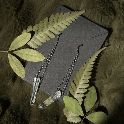 Висячие серьги-цепочки ручной работы из необработанного прозрачного кварца - Изображение 1 из 4