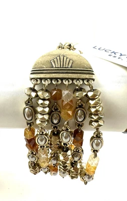 Brazalete Lucky Brand Piedra Semipreciosa Cadena Eslabones 6 Filas Tono Dorado Nuevo con Etiquetas Foto 1 de 4