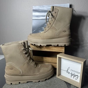 UGG LUG Sand LaceUp MidCalf Chunky Sole Logo Combat Platform Boots 11/42 NWOB - Picture 1 of 18