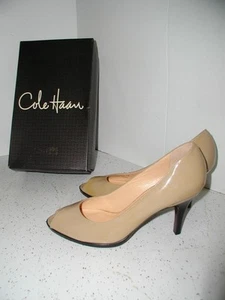 Cole Haan Womens Carma Peep Toe Pumps Sand Patent Leather Size 11 NEW ret. $278 - Picture 1 of 10