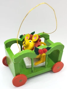 Vintage Circus Lion in Train Cage Wooden Christmas Ornament - Picture 1 of 7