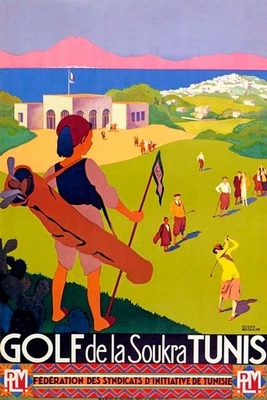 GOLF DE LA SOUKRA TUNIS CADDIE COURSE SPORTS TUNISIA TRAVEL VINTAGE POSTER REPRO - Image 1 of 3