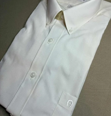Camisa de Vestir Vintage Diseñador ETIENNE AIGNER Crema Marfil Talla 15.5" MANGA CORTA Foto 1 de 4