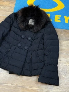 Womans Moncler Kellyfur Quilted Down Black Puffer Coat Jacket Size 3 / M - Picture 1 of 24