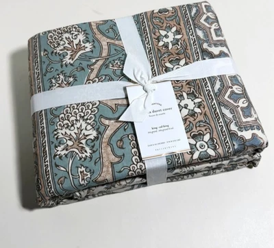 Pottery Barn Selena Block Print Paisley Cotton King Cal King Duvet Cover 2 Shams - Image 1 of 4