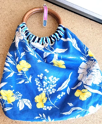 OLD NAVY Reversible Purse Wooden O Ring Handles Flowers Floral New Bag Tote NWT - Image 1 of 4