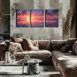 3pcs Casual Romance, Relaxing Beaches Wall Art Canvas Framed 50x70cm - Photo 1/3