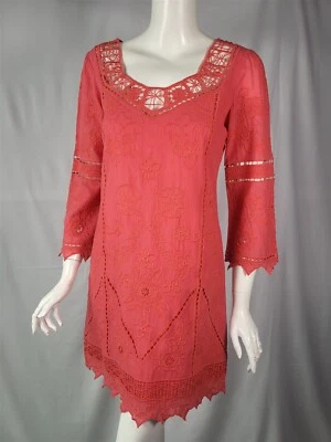 Vestido YOANA BARASCHI Coral Rosa Algodón Voile Bordado Corte Láser Talla 6 Foto 1 de 4