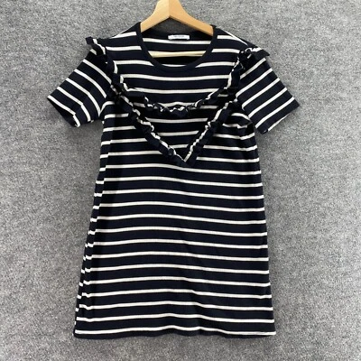 Top túnica mujer Zara Trafaluc M mediana negra a rayas cuello redondo manga corta Foto 1 de 4