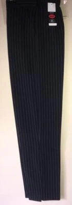 NUEVOS PANTALONES DE SEÑORA ELÁSTICOS CINTURA CORTA LONGITUD AZUL MARINO A RAYAS *BOLSILLOS LATERALES* Foto 1 de 2