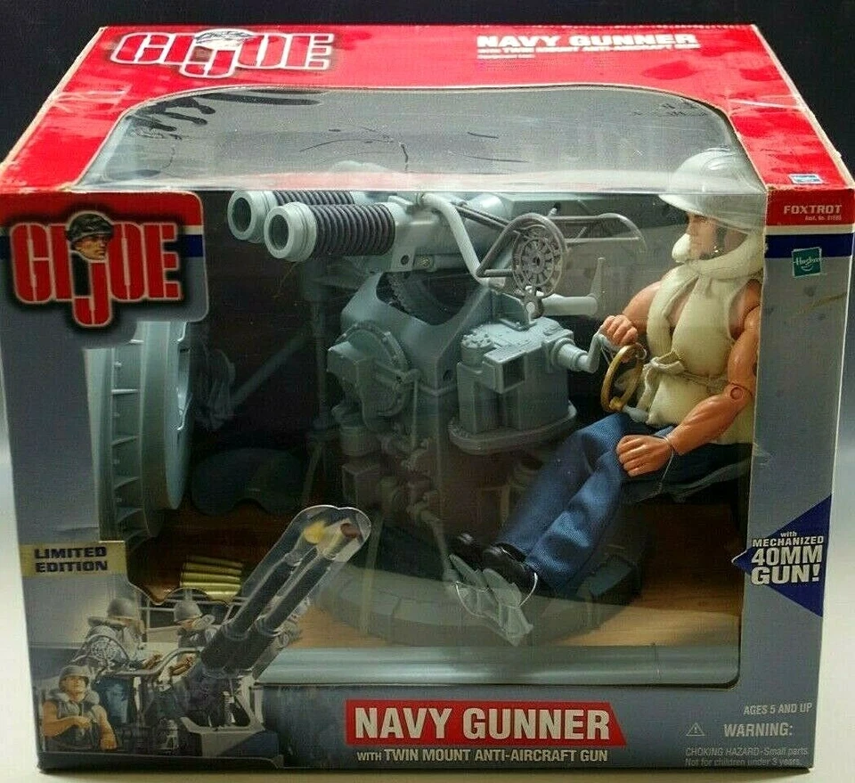 GI JOE ARTILLERO NAVY CON DOBLE MONTAJE PISTOLA ANTIAÉREA L.E. Hasbro Large 12"" sin usar, en caja Foto 1 de 4
