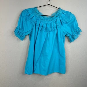 Square Up Fashions Women Lace Blouse Top Short Sleeve Blue Small Squaredance - Picture 1 of 12