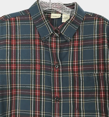 LL BEAN Shirt Women's M Flannel Scotch Plaid Button Up Cotton Green Red - Image 1 of 4