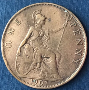 🇬🇧🇬🇧 1901 United Kingdom  ONE PENNY COIN  REVERSE  LOW TIE 🇬🇧🇬🇧 - Picture 1 of 2