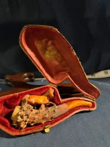 Antique hand carved Horse Meerschaum Pipe with Original Case - late 1800’s - Picture 1 of 16