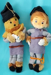 VTG. 1950'S HANDMADE FELT BOY SCARECROW & SCARECROW DOLL CHRISTMAS ORNAMENTS - Picture 1 of 10