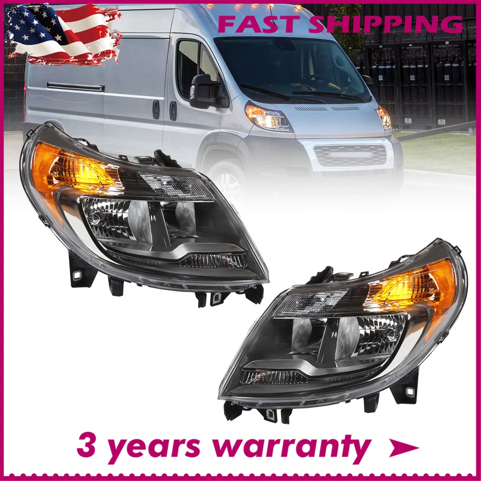 Pair Halogen Headlights For 2014-2022 Ram ProMaster 1500 2500 3500 W/DRL LH & RH - Image 1 of 4