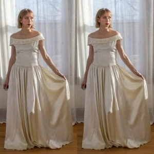 One Shoulder Wedding Dresses Drop Waist A Line White Ivory Satin Bridal Gowns - Picture 1 of 9