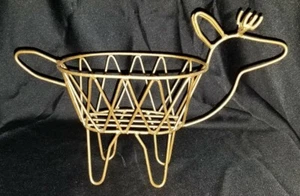Cesto a forma di cervo in filo di metallo dorato, 12,5"x8,25"x5" porta composizione floreale - Foto 1 di 8