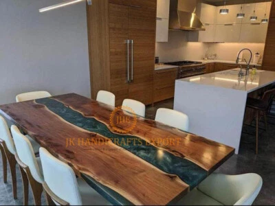 Glossy Epoxy Resin Walnut Table Top Custom Order For Modern Kitchen Furniture - Image 1 of 2