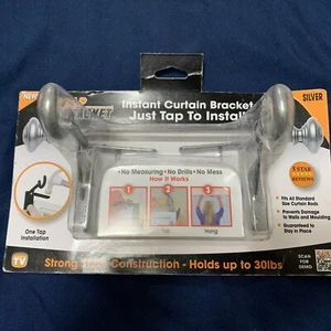 Silver Tap Bracket - Easy Install No Drill Curtain Rod Brackets - Set of 2 - Picture 1 of 6