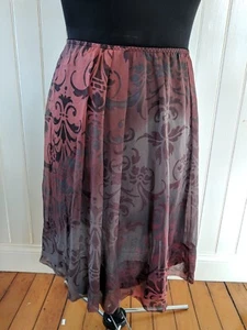 J Jill Skirt Sz 12P Silk wine Red black grey Elastic Waist Side Zipper Pleated  - Picture 1 of 6