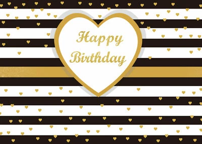 Black and White Stripes Backdrop Gold Love Heart Birthday Party Photo Background - Image 1 of 4