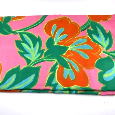 Tela Floral Algodón Satén Grande Hibisco Naranja Azul Verde 44 x 36" Foto 1 de 2