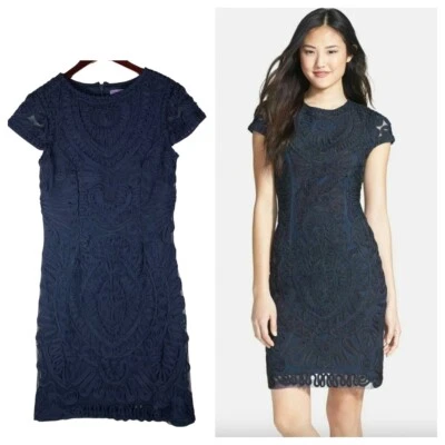 JS Collections Sz 6 Medium Dress Navy Blue Wedding Party Cocktail Embroidered P - Image 1 of 4