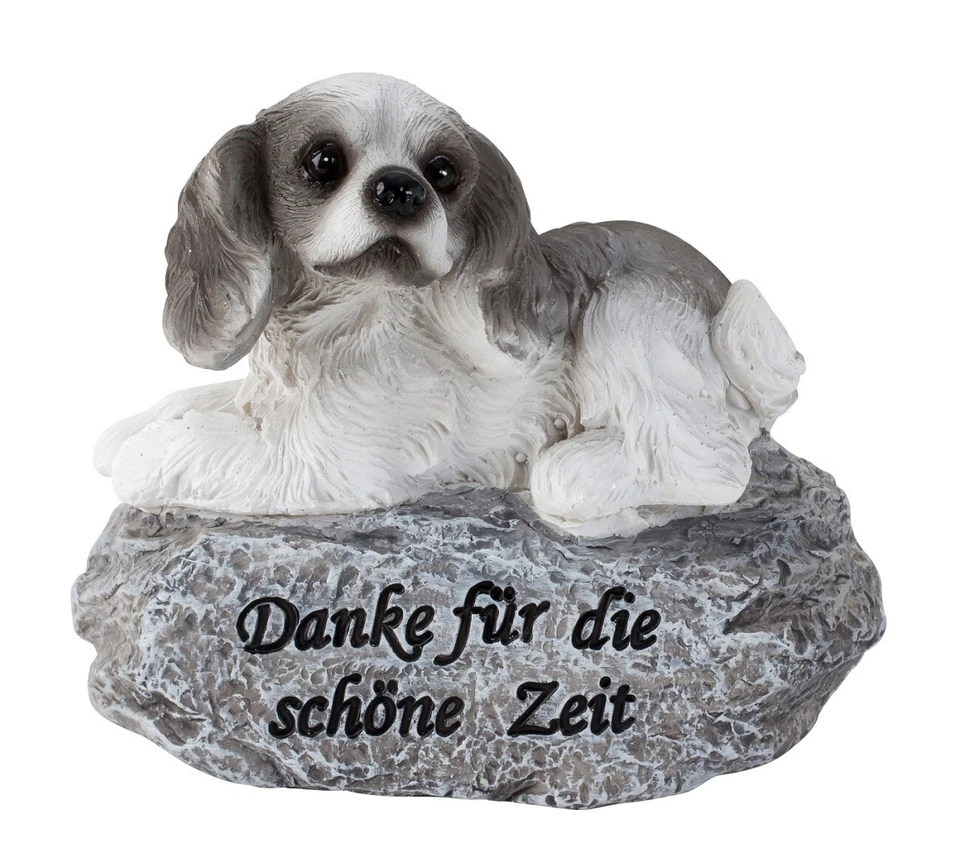 Grabstein Hund Figur mit Spruch Danke für die schöne Zeit Grabdeko Gedenkstein - Bild 1 von 1